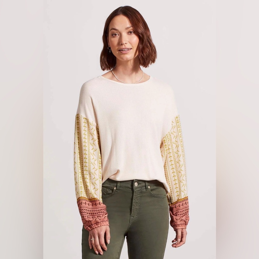 TRIBAL JEANS waffle knit oversized blouse with accent sleeves